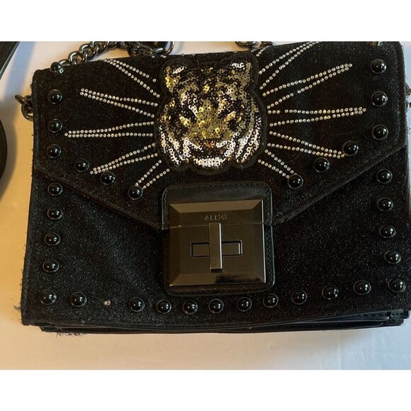 Gorgeous Women’s Black ALDO Messenger Crossbody Purse Bag Embellished Tiger - Picture 2 of 11